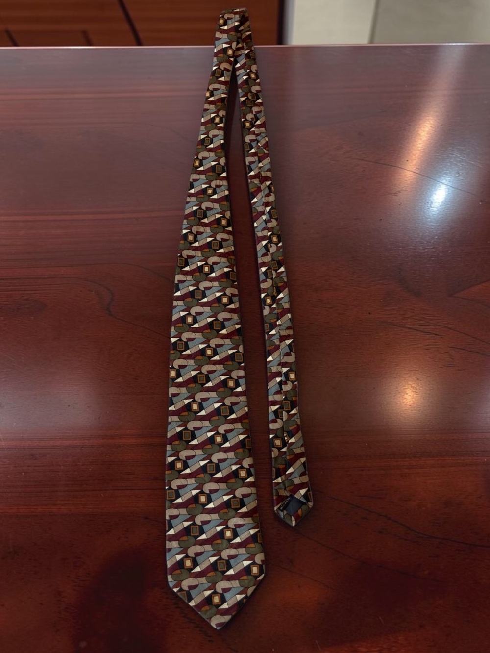 Martin Wong Napa CA Geometric Abstract Silk Necktie Retro 90s Mid Mod Vintage